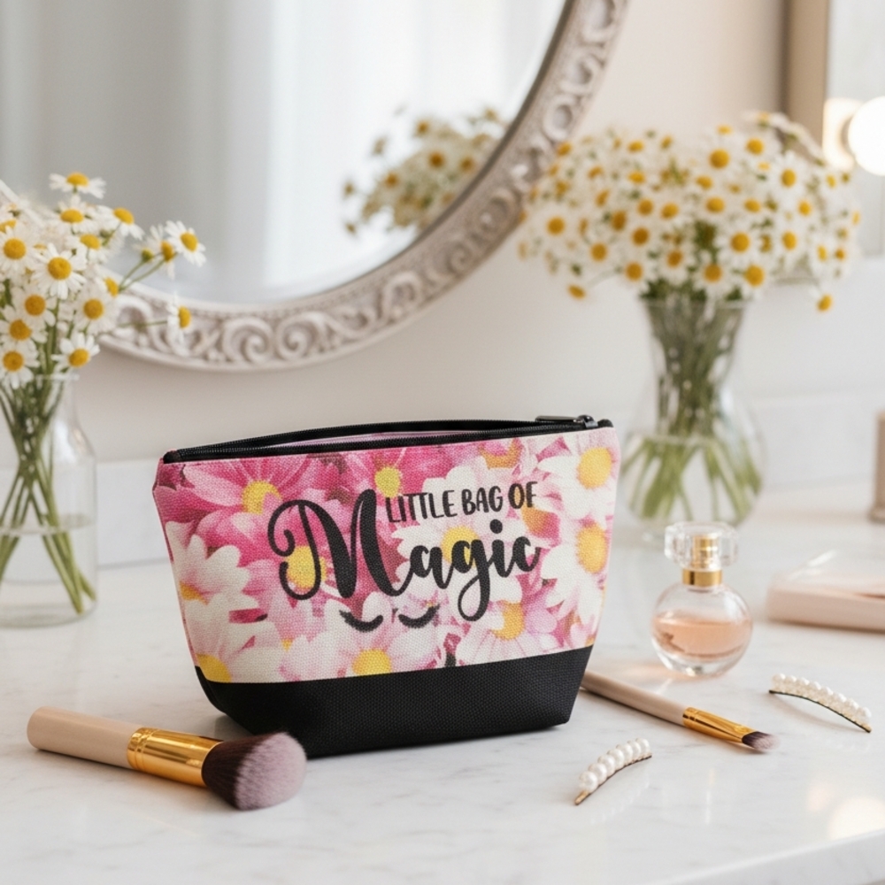 Floral Makeup Bag with Black Base